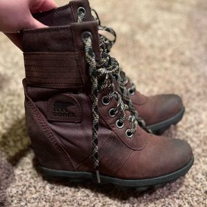 Brown Sorel Joan of Artic wedge bootie